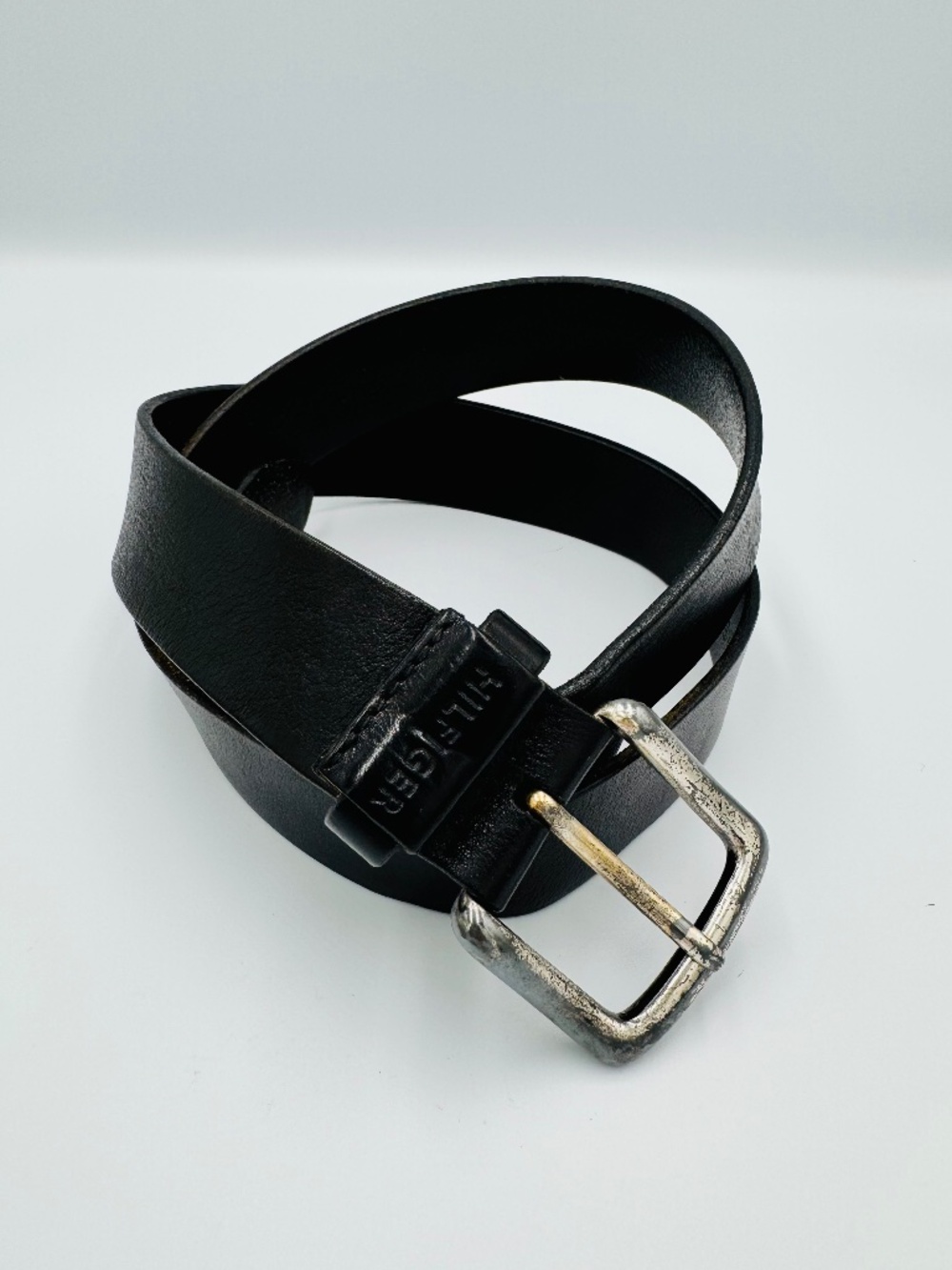 Vintage Tommy Hilfiger Belt 40 L Dark Brown Genuine Leather Embossed Logo 90s